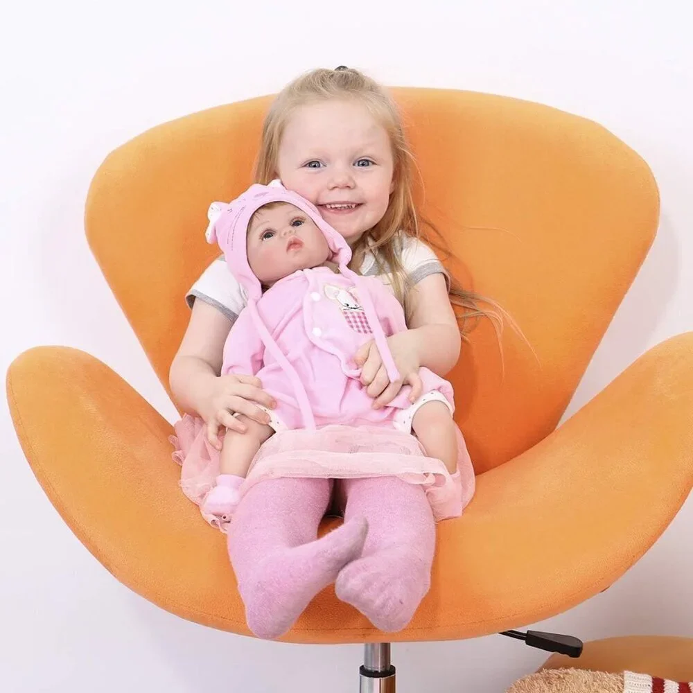 🆕16nch Soft Cloth Body Newborn Baby Doll Poseable Limbs Pink Mouse Doll Girl